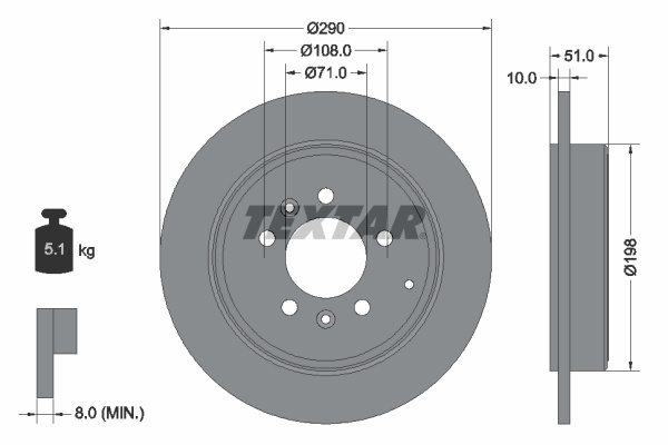 Disc frana puntea spate (92112000 TEXTAR) PEUGEOT