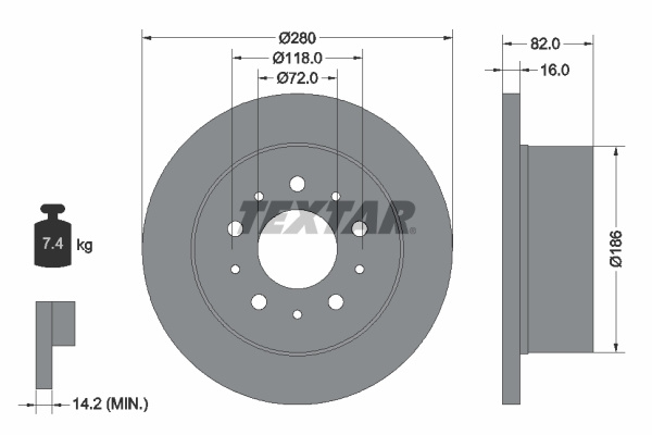 Disc frana puntea spate (92116100 TEXTAR) Citroen,FIAT,PEUGEOT