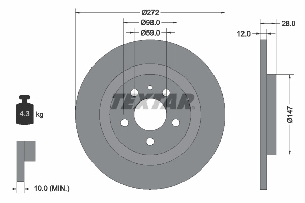Disc frana puntea spate (92118203 TEXTAR) Citroen,FIAT,LANCIA,PEUGEOT