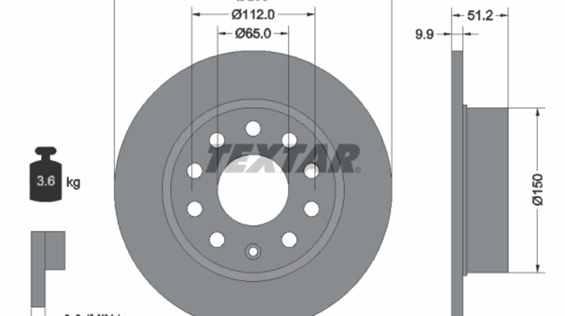 Disc frana puntea spate (92120903 TEXTAR) AUDI,SEAT,SKODA,SKODA (SVW),VW,VW (FAW),VW (SVW)