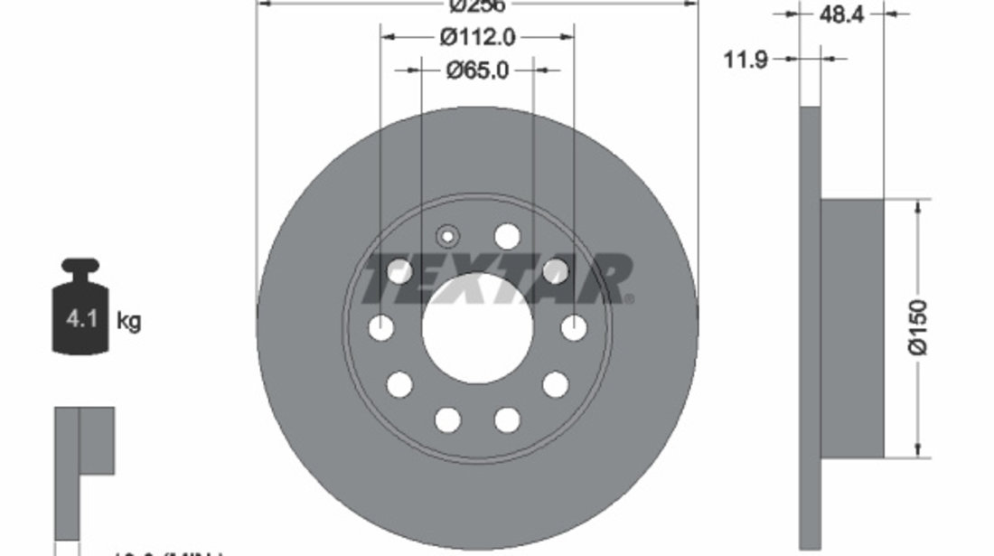 Disc frana puntea spate (92121103 TEXTAR) AUDI,SEAT,SKODA,SKODA (SVW),VW,VW (FAW),VW (SVW)