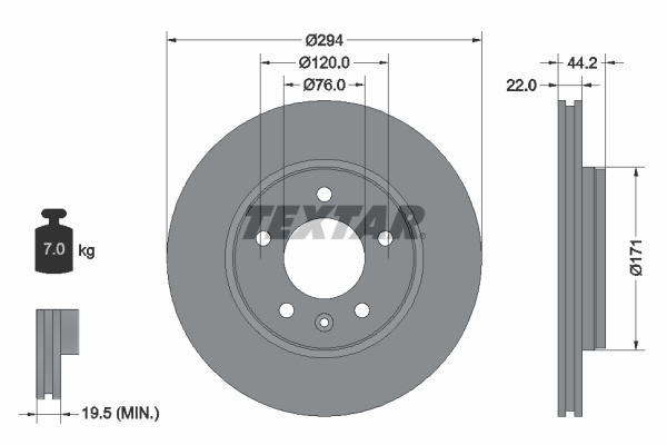 Disc frana puntea spate (92121403 TEXTAR) VW