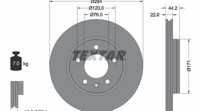 Disc frana puntea spate (92121403 TEXTAR) VW