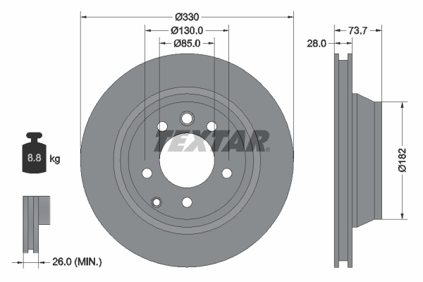 Disc frana puntea spate (92122005 TEXTAR) AUDI,PORSCHE,VW