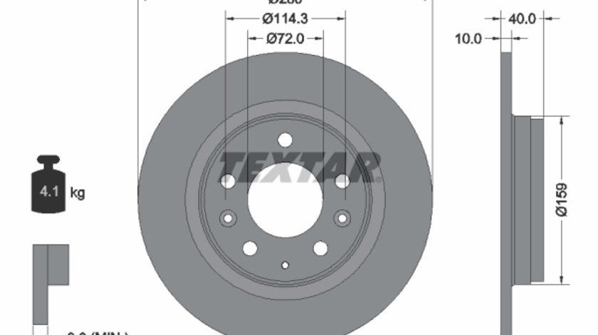 Disc frana puntea spate (92125603 TEXTAR) BESTURN (FAW),HAIMA (FAW),ISUZU,MAZDA,MAZDA (FAW),ZHONGHUA(BRILLIANCE)