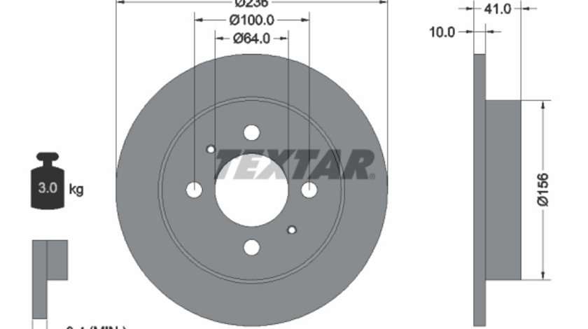 Disc frana puntea spate (92128600 TEXTAR) MITSUBISHI,MITSUBISHI (SOUEAST),PROTON,SOUEAST