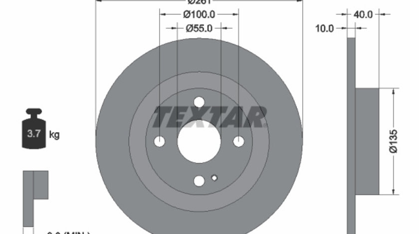 Disc frana puntea spate (92130200 TEXTAR) FORD ASIA / OCEANIA,FORD AUSTRALIA,HAIMA (FAW),MAZDA,TOYOTA (FAW),TOYOTA (GAC)