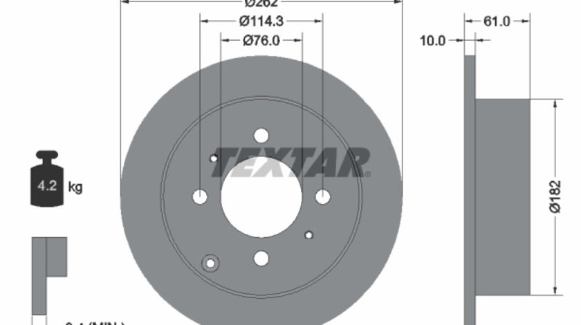 Disc frana puntea spate (92130900 TEXTAR) HYUNDAI,HYUNDAI (BEIJING),INOKOM,KIA,KIA (DYK)