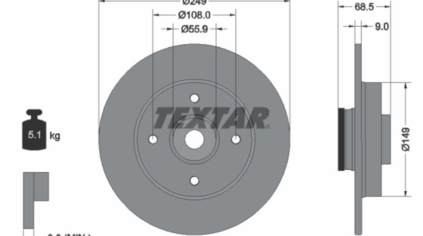 Disc frana puntea spate (92133300 TEXTAR) Citroen,Citroen (DF-PSA),PEUGEOT,PEUGEOT (DF-PSA)