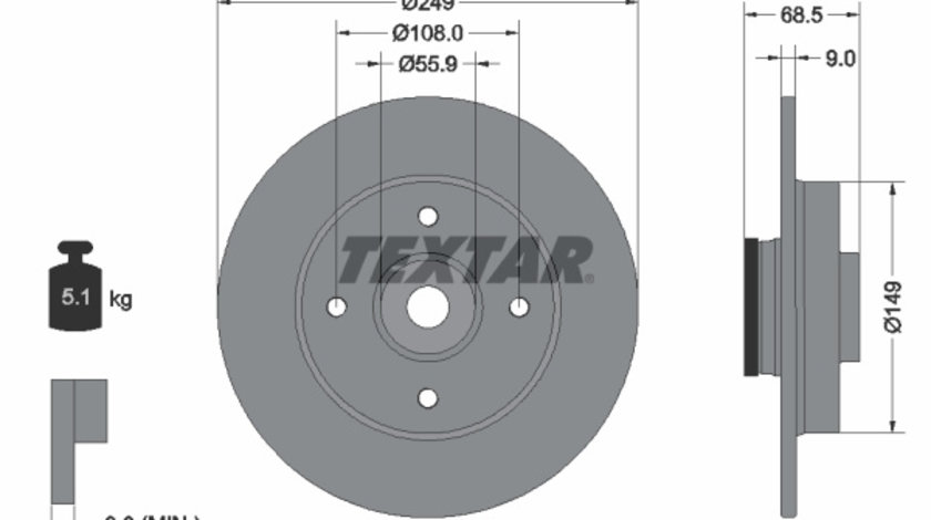 Disc frana puntea spate (92133303 TEXTAR) Citroen,Citroen (DF-PSA),PEUGEOT,PEUGEOT (DF-PSA)