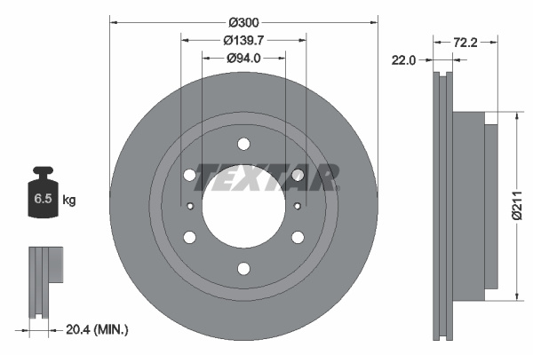 Disc frana puntea spate (92135103 TEXTAR) MITSUBISHI,MITSUBISHI (GAC)