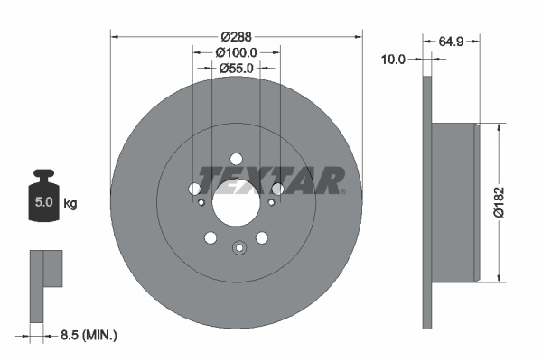 Disc frana puntea spate (92135903 TEXTAR) TOYOTA
