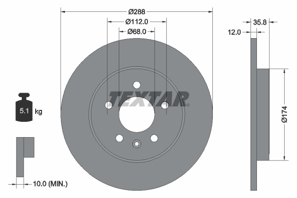 Disc frana puntea spate (92137003 TEXTAR) AUDI,AUDI (FAW),SEAT