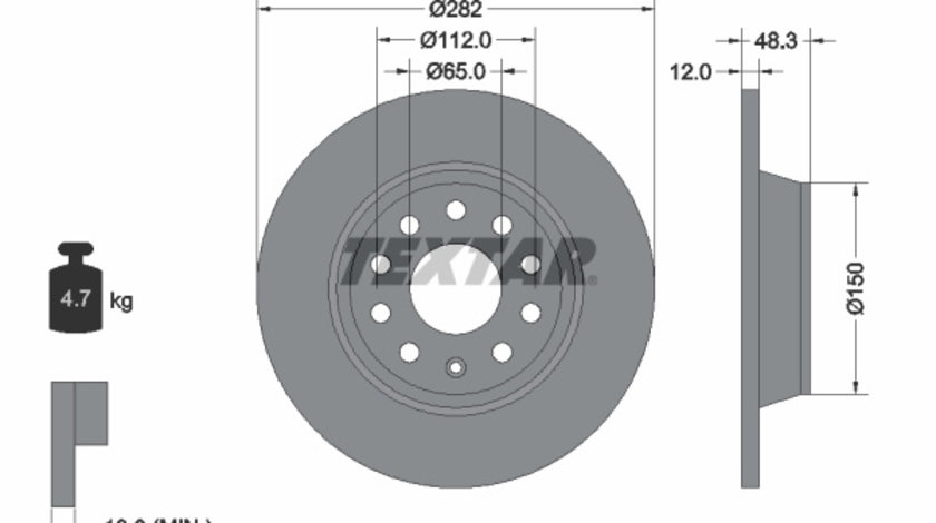 Disc frana puntea spate (92140803 TEXTAR) AUDI,AUDI (FAW),SEAT,SKODA,SKODA (SVW),VW,VW (FAW),VW (SVW)