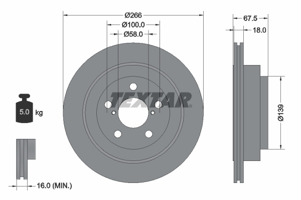 Disc frana puntea spate (92142100 TEXTAR) SUBARU