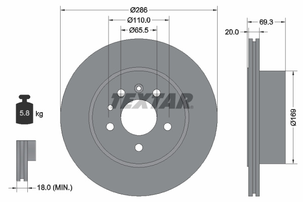 Disc frana puntea spate (92144900 TEXTAR) OPEL,VAUXHALL