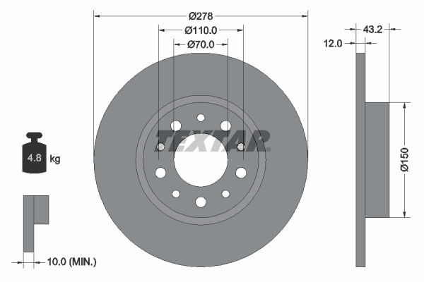 Disc frana puntea spate (92145203 TEXTAR) ALFA ROMEO