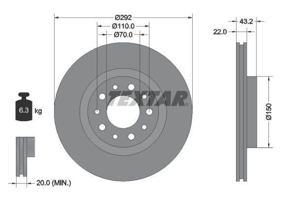 Disc frana puntea spate (92145303 TEXTAR) ALFA ROMEO