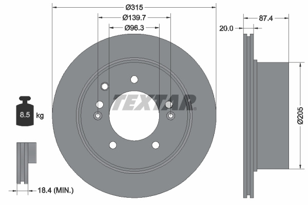 Disc frana puntea spate (92147400 TEXTAR) KIA