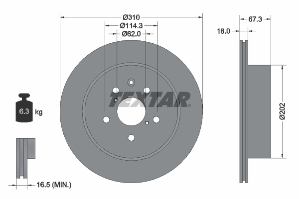 Disc frana puntea spate (92148000 TEXTAR) LEXUS,TOYOTA