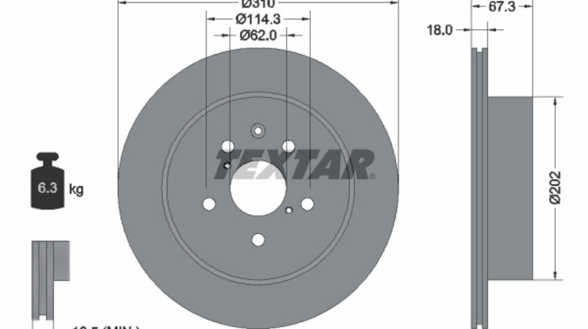 Disc frana puntea spate (92148000 TEXTAR) LEXUS,TOYOTA