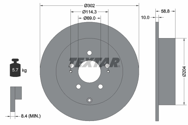 Disc frana puntea spate (92148403 TEXTAR) MITSUBISHI