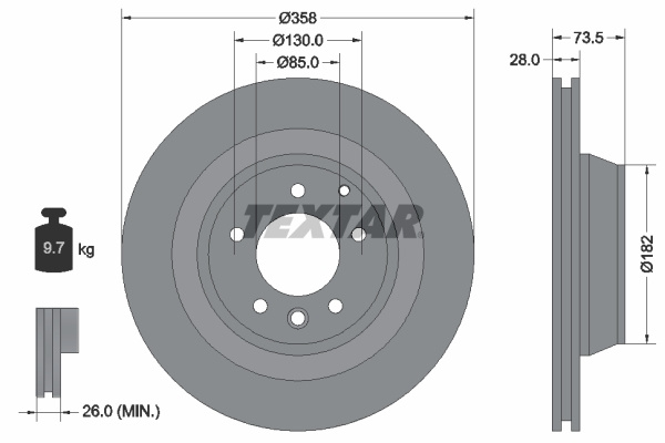 Disc frana puntea spate (92151403 TEXTAR) AUDI,PORSCHE,VW