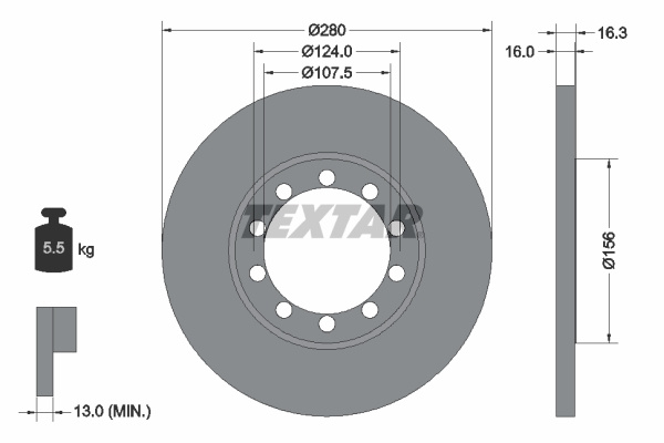 Disc frana puntea spate (92152003 TEXTAR) FORD,FORD (JMC),FORD AUSTRALIA