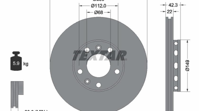 Disc frana puntea spate (92152200 TEXTAR) AUDI,VW