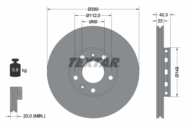 Disc frana puntea spate (92152203 TEXTAR) AUDI,VW