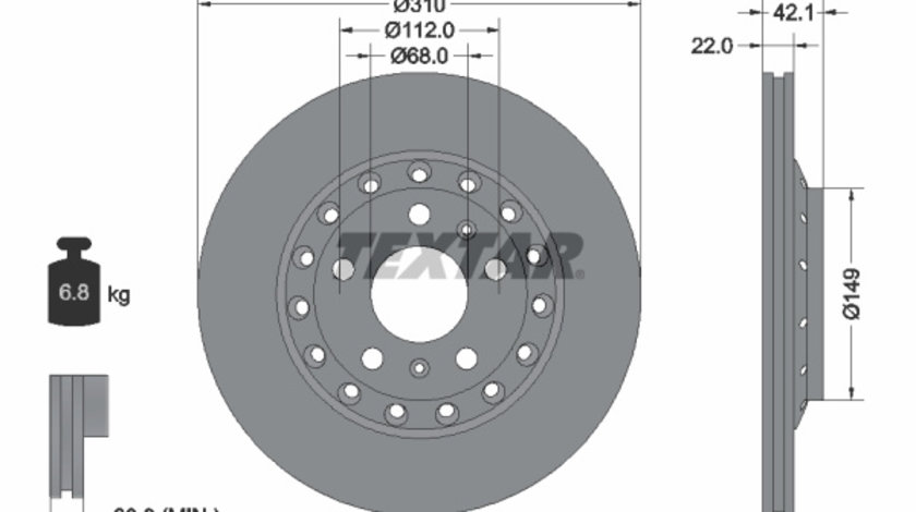 Disc frana puntea spate (92152303 TEXTAR) AUDI,VW