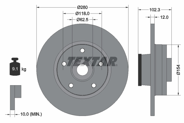 Disc frana puntea spate (92153703 TEXTAR) NISSAN,OPEL,RENAULT,VAUXHALL