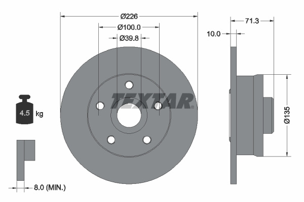 Disc frana puntea spate (92153800 TEXTAR) SEAT,VW