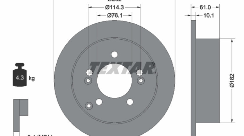 Disc frana puntea spate (92156803 TEXTAR) HYUNDAI,HYUNDAI (BEIJING),KIA,KIA (DYK),SOUEAST