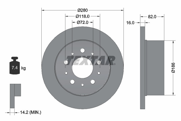 Disc frana puntea spate (92157400 TEXTAR) Citroen,FIAT,OPEL,PEUGEOT