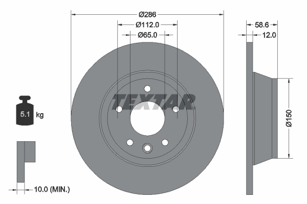 Disc frana puntea spate (92159403 TEXTAR) AUDI