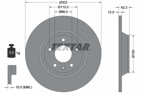Disc frana puntea spate (92159503 TEXTAR) AUDI