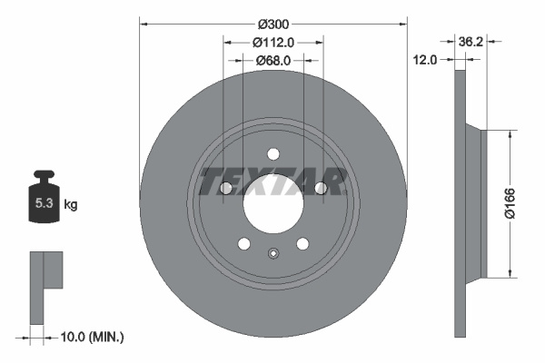 Disc frana puntea spate (92160103 TEXTAR) AUDI,AUDI (FAW),VW (SVW)
