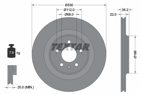 Disc frana puntea spate (92160303 TEXTAR) AUDI