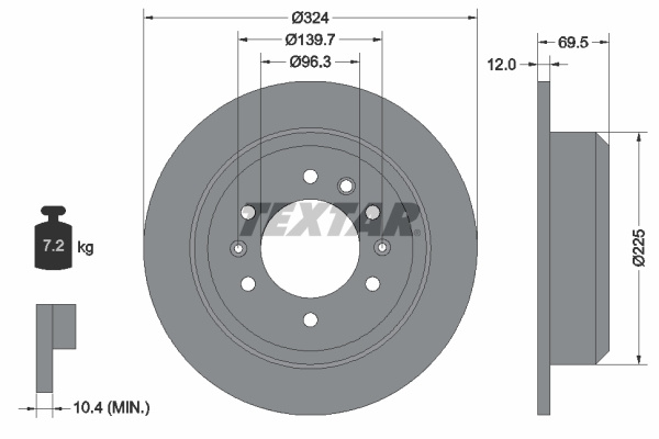 Disc frana puntea spate (92161800 TEXTAR) KIA
