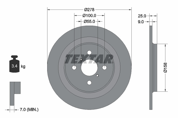 Disc frana puntea spate (92161903 TEXTAR) DAIHATSU,TOYOTA,TOYOTA (FAW)