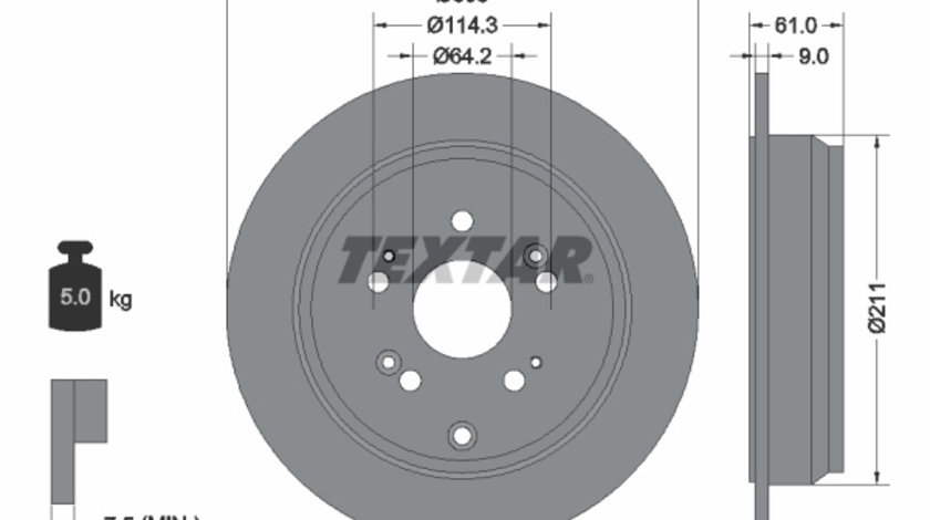 Disc frana puntea spate (92162500 TEXTAR) ACURA,ACURA (GAC),HONDA,HONDA (DONGFENG),HONDA (GAC)