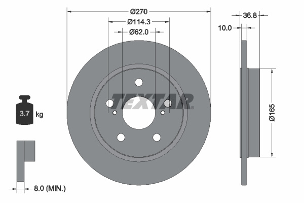 Disc frana puntea spate (92164000 TEXTAR) TOYOTA
