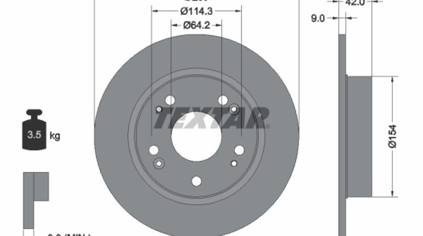 Disc frana puntea spate (92164300 TEXTAR) ACURA,GREAT WALL,HONDA,HONDA (DONGFENG)