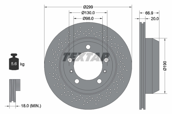 Disc frana puntea spate (92165303 TEXTAR) PORSCHE