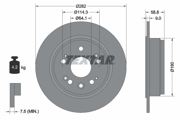 Disc frana puntea spate (92165703 TEXTAR) HONDA,HONDA (DONGFENG)