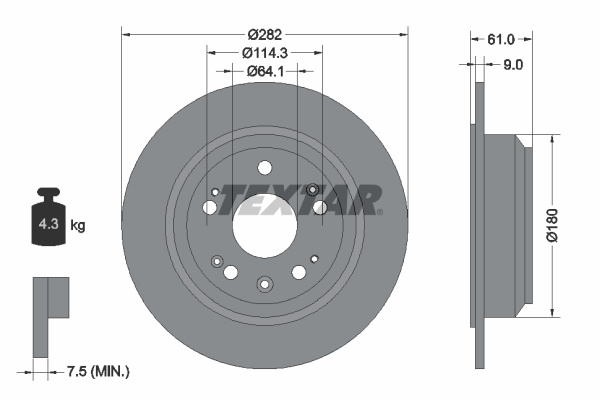 Disc frana puntea spate (92165800 TEXTAR) HONDA,HONDA (GAC)