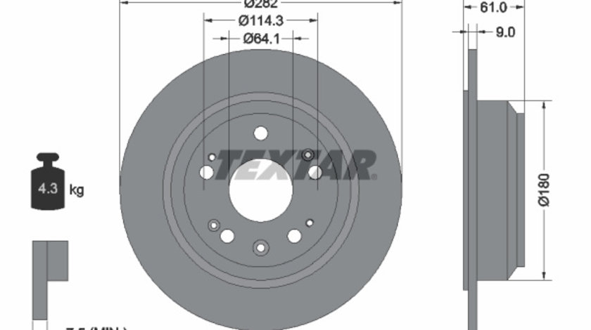 Disc frana puntea spate (92165800 TEXTAR) HONDA,HONDA (GAC)