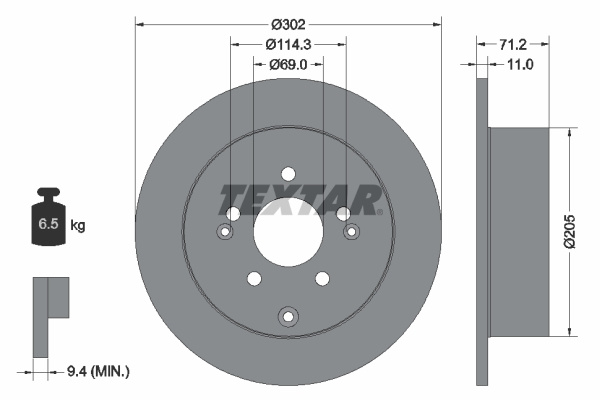 Disc frana puntea spate (92166100 TEXTAR) HYUNDAI,INOKOM