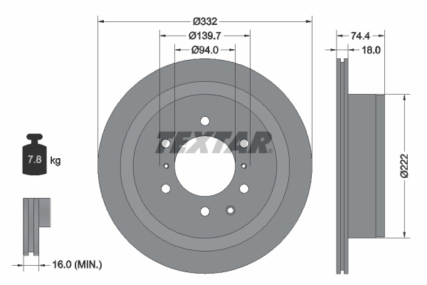 Disc frana puntea spate (92167300 TEXTAR) MITSUBISHI,MITSUBISHI (GAC)